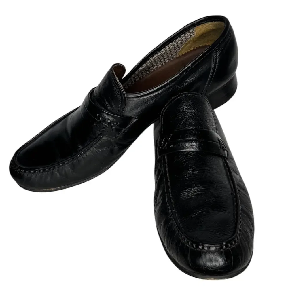 1990s Donato Marrone Black Leather Penny Loafers Brazil Men’s 10.5 M